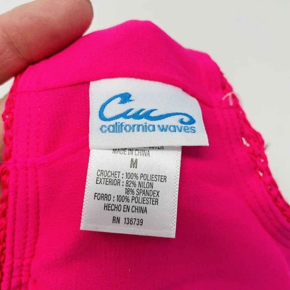 California‎ Waves Juniors Medium Crochet Bralette Bikini Top Racerback Pink 993